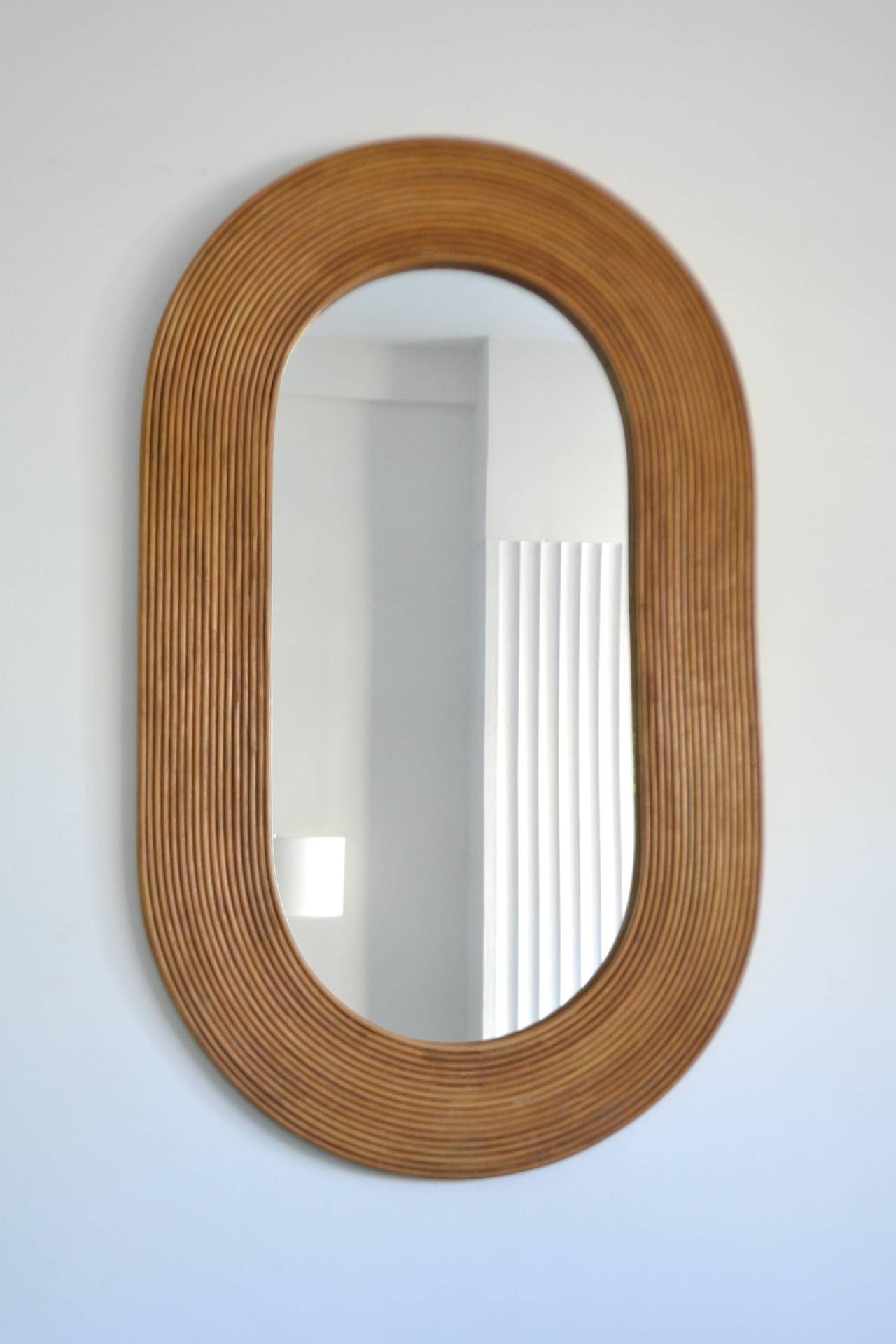 Reeded Oval Faux Bamboo Wall Mirror In Excellent Condition In West Palm Beach, FL