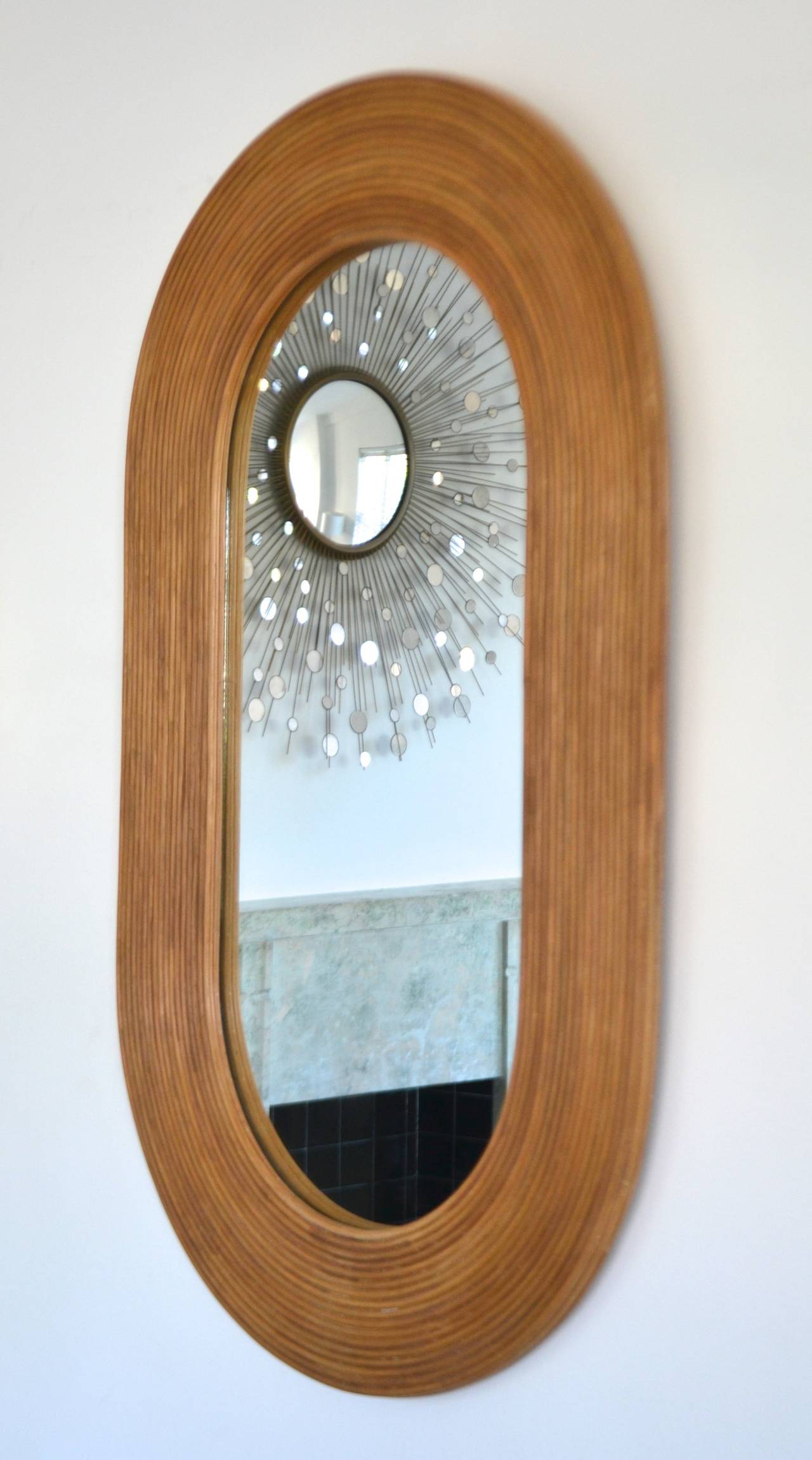 Late 20th Century Reeded Oval Faux Bamboo Wall Mirror
