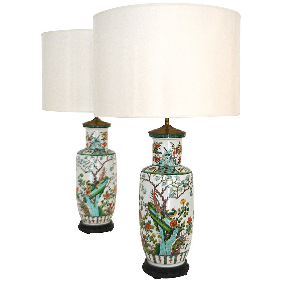 Pair of Porcelain Chinoiserie Table Lamps