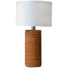 Woven Reed Cylinder Form Table Lamp