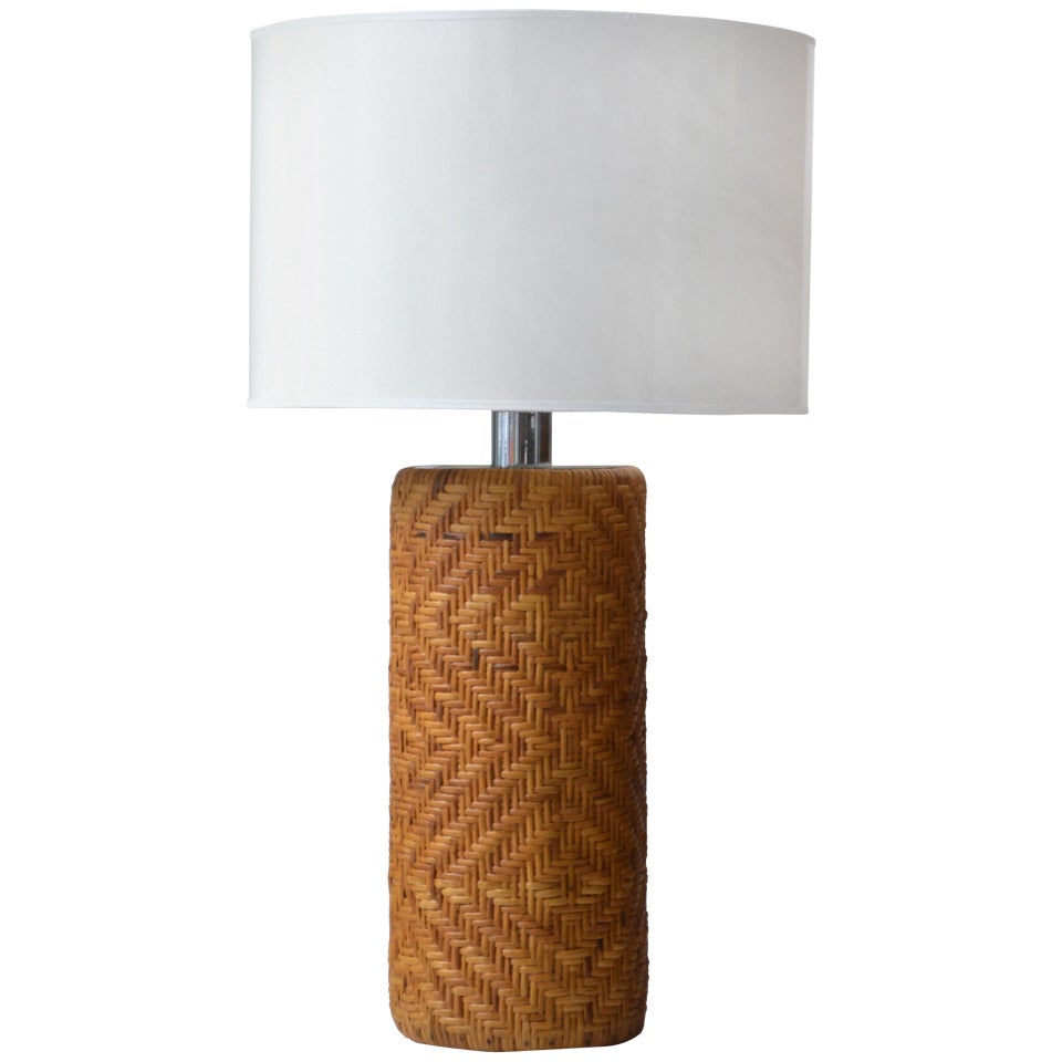 Woven Reed Cylinder Form Table Lamp