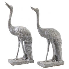 Pair of Cast Iron Blue Heron Garden Sculptures