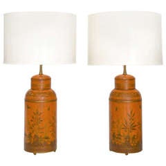 Vintage Pair of Tea Canister Table Lamps