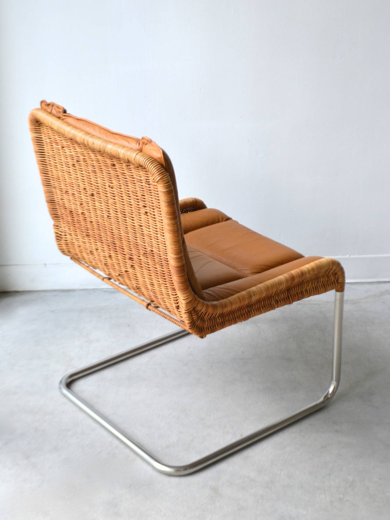 Late 20th Century Woven Rattan and Leather Occasional Chair / Side Chair