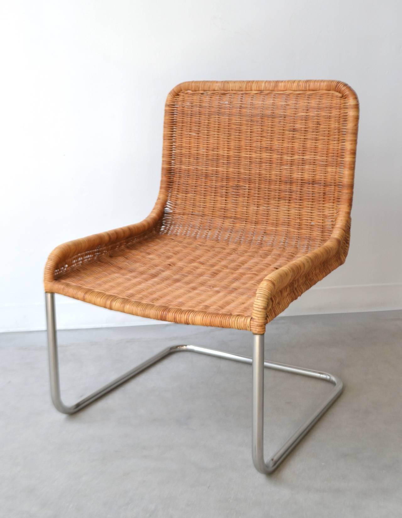 Chrome Woven Rattan and Leather Occasional Chair / Side Chair