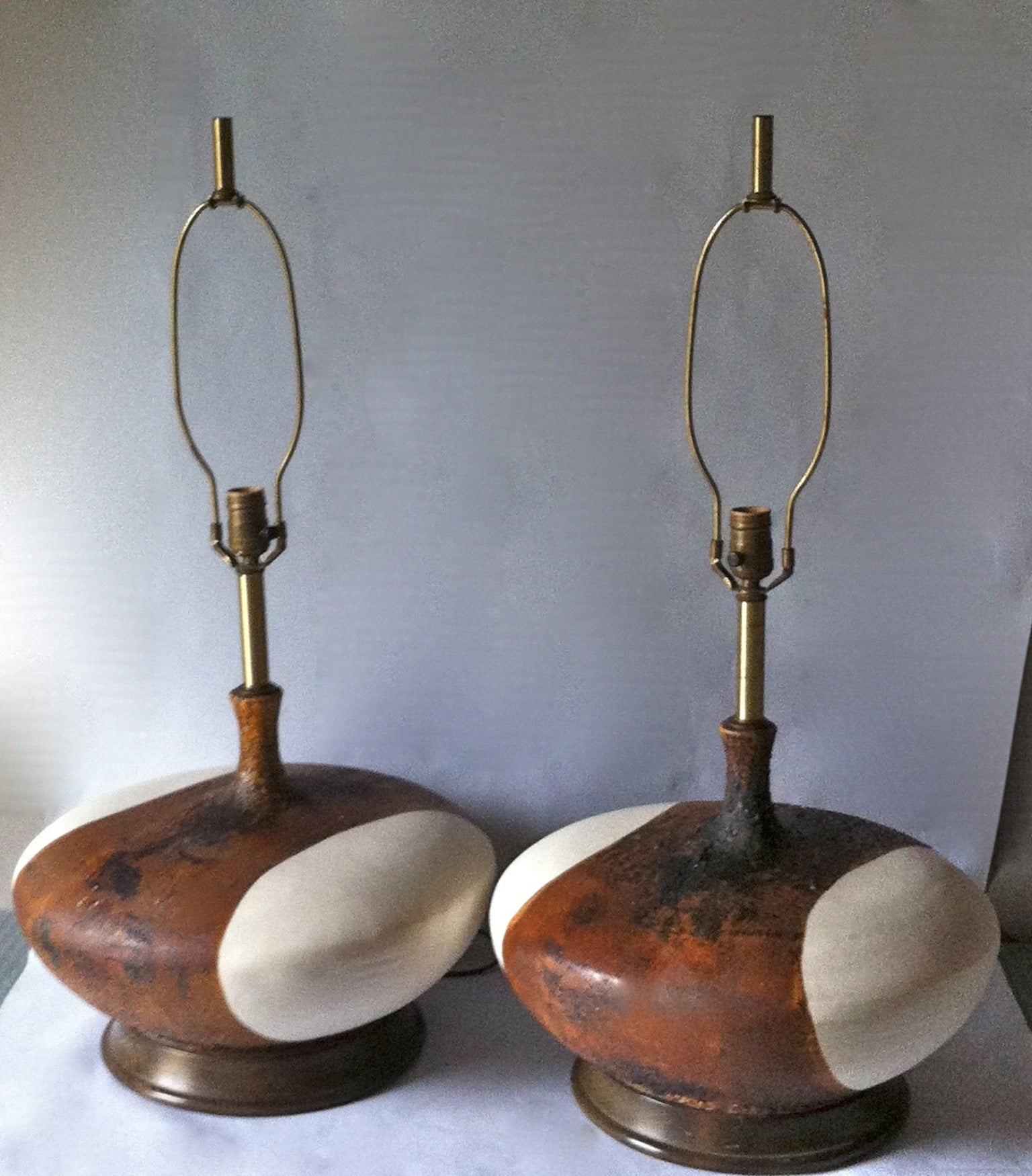 Pair of Mid Century Modern Ceramic Lava Glazed Table Lamps