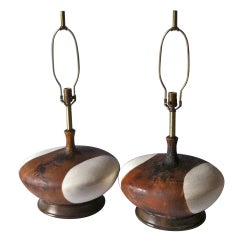 Pair of Mid Century Modern Ceramic Lava Glazed Table Lamps