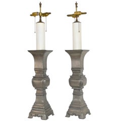 Pair of Hollywood Regency Style Pewter Table Lamps