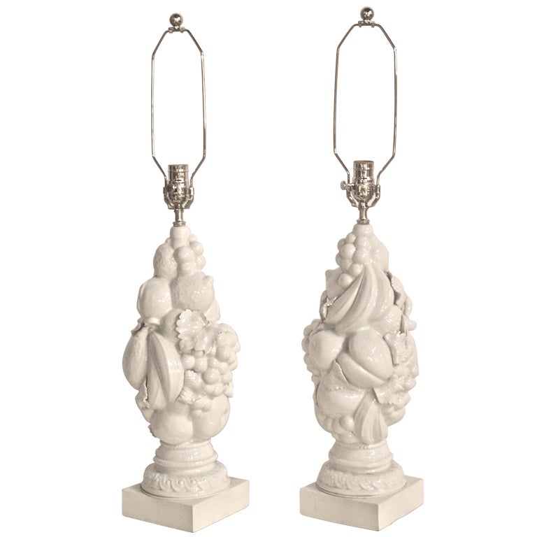Pair of Hollywood Regency Style Topiary Fruit Form Table Lamps