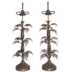 Unusual Pair of Artisan Crafted Palm Frond Table Lamps