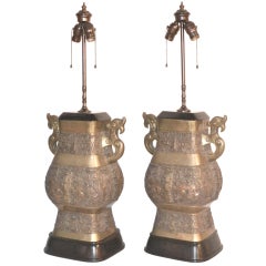 Pair of Hollywood Regency Style Bronze Table Lamps by Marbro