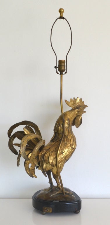 American Hollywood Regency Style Brass Rooster Table Lamp