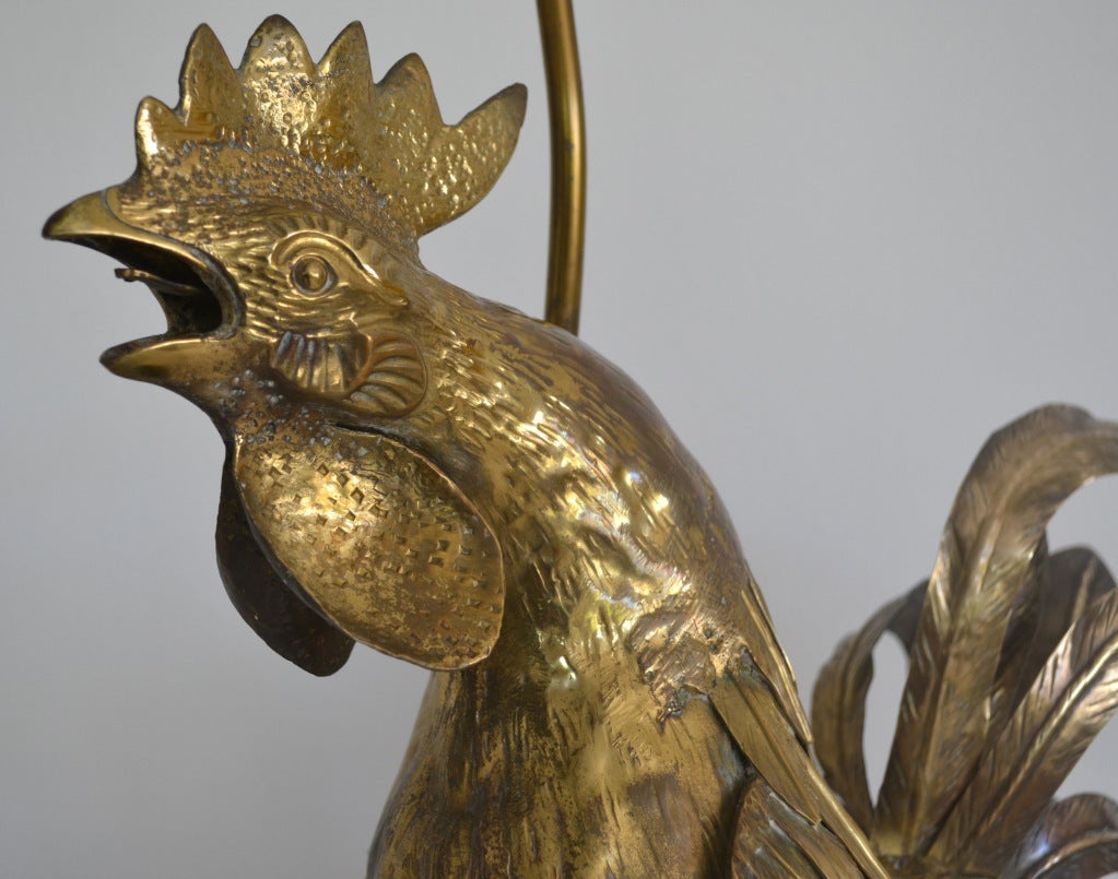 Hollywood Regency Style Brass Rooster Table Lamp In Excellent Condition In West Palm Beach, FL