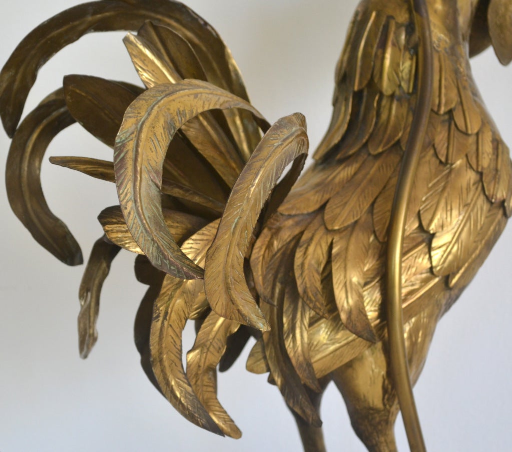 Hollywood Regency Style Brass Rooster Table Lamp 1