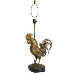 Vintage Hollywood Regency Style Brass Rooster Table Lamp