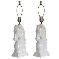 Pair of Blanc de Chine Horse Form Table Lamps