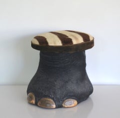 Elephant Foot Stool with Zebra Skin Top