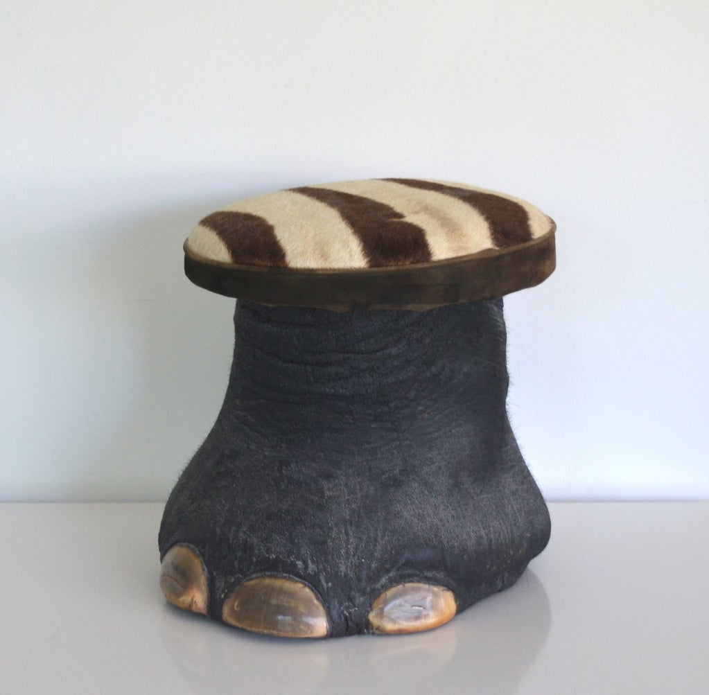 Elephant Foot Stool with Zebra Skin Top at 1stdibs