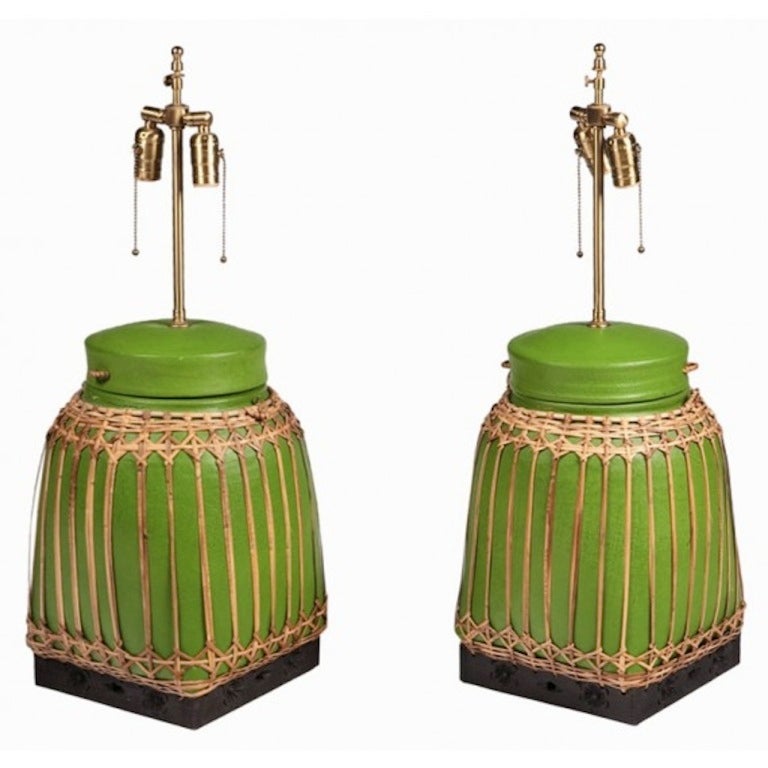 Pair of Late 1960s Burmese Water Basket Table Lamps