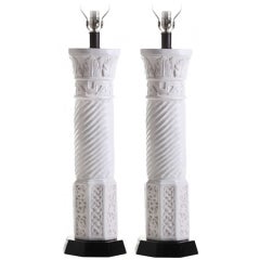 Pair 1960s Monumental Italian Ceramic Column Form Lamps