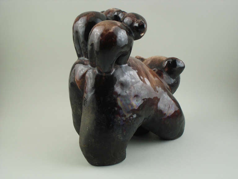 French Primavera Terra Cotta Bear with Its Two Bear Cubs