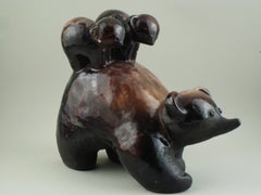 Primavera Terra Cotta Bear with Its Two Bear Cubs