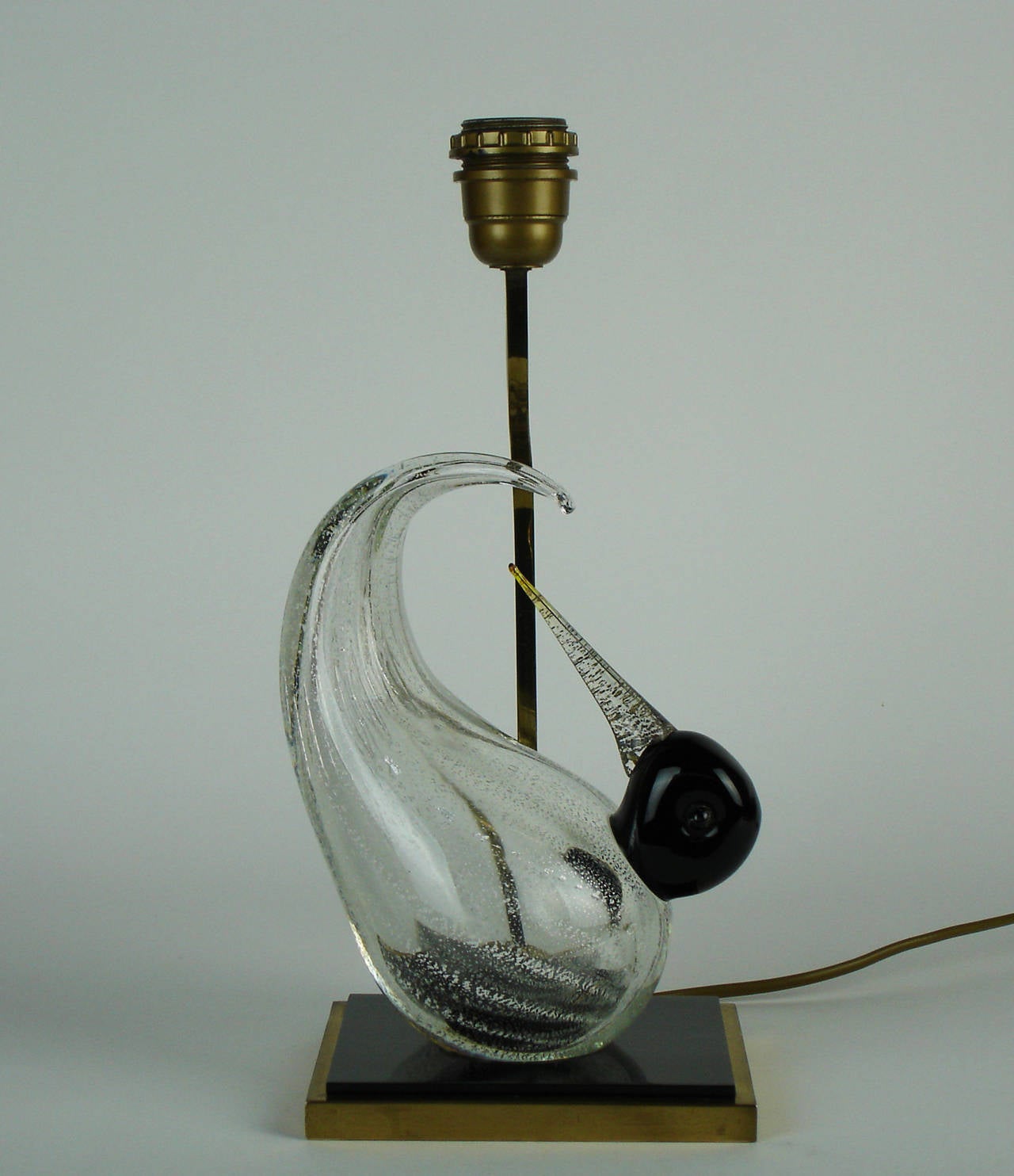 Italian Table Lamp with a Glass Venini Bird For Sale