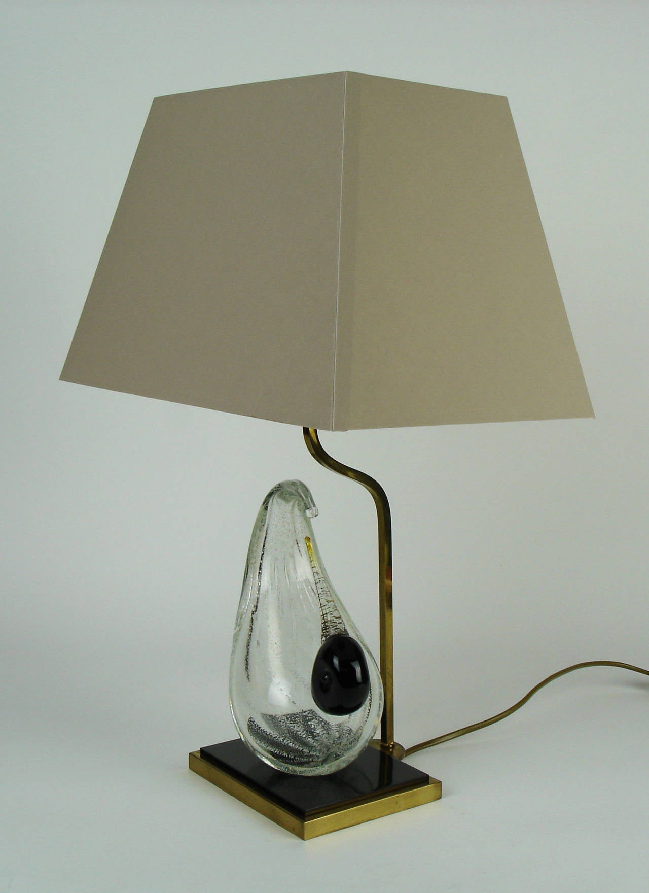 Mid-Century Modern Table Lamp with a Glass Venini Bird For Sale
