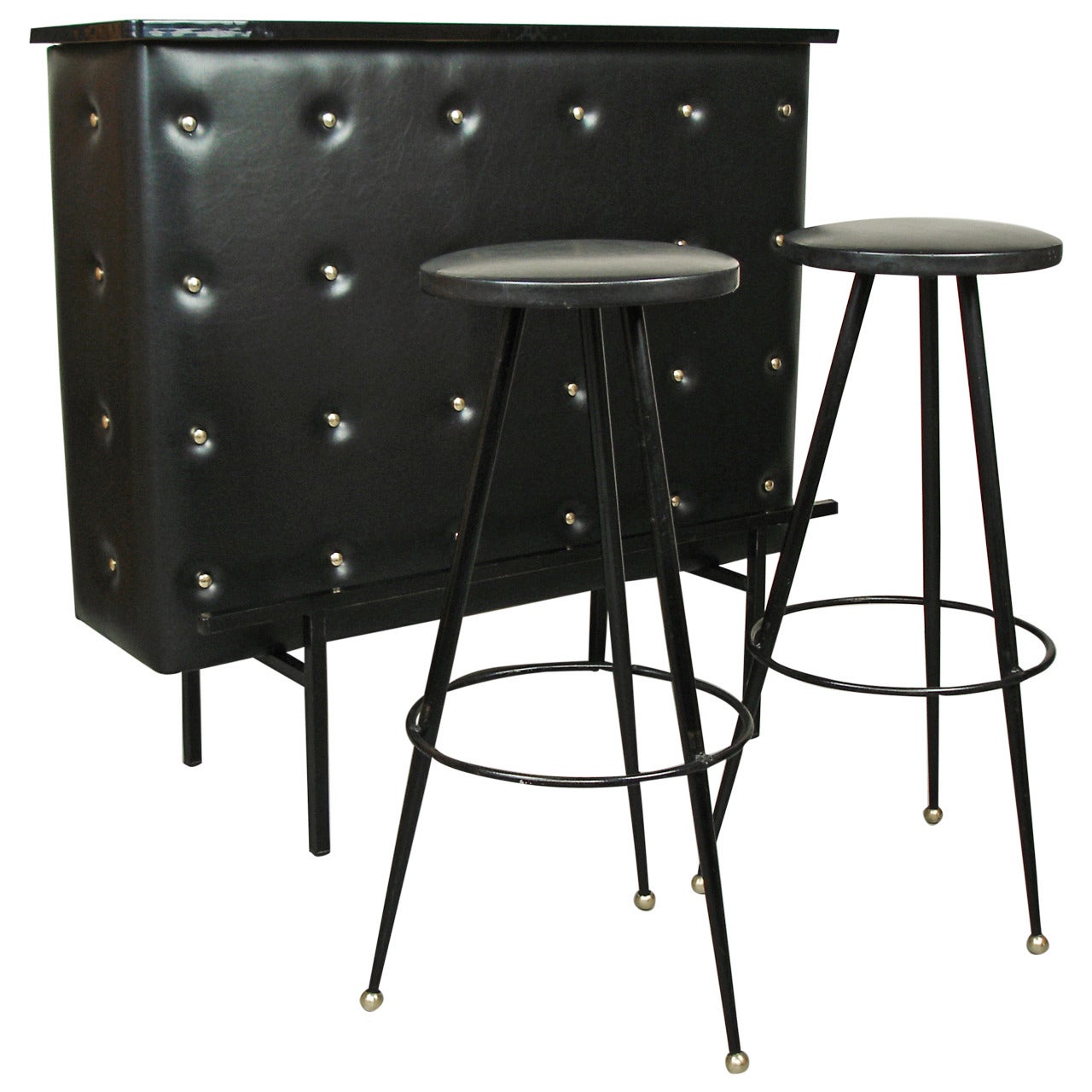 Bar and Two Stools Attributed to Jacques Adnet