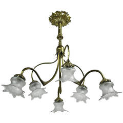 Art Nouveau Chandelier with Baccarat Shades