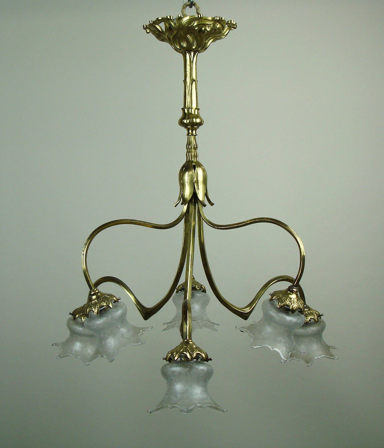 French Art Nouveau Chandelier with Baccarat Shades