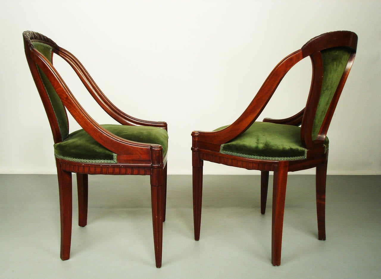 French Two Gondole Chairs Attributed to Maurice Dufrene