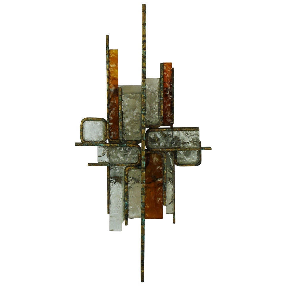 A 1960s Metal and Glass Sconce in the style of Poliarte
