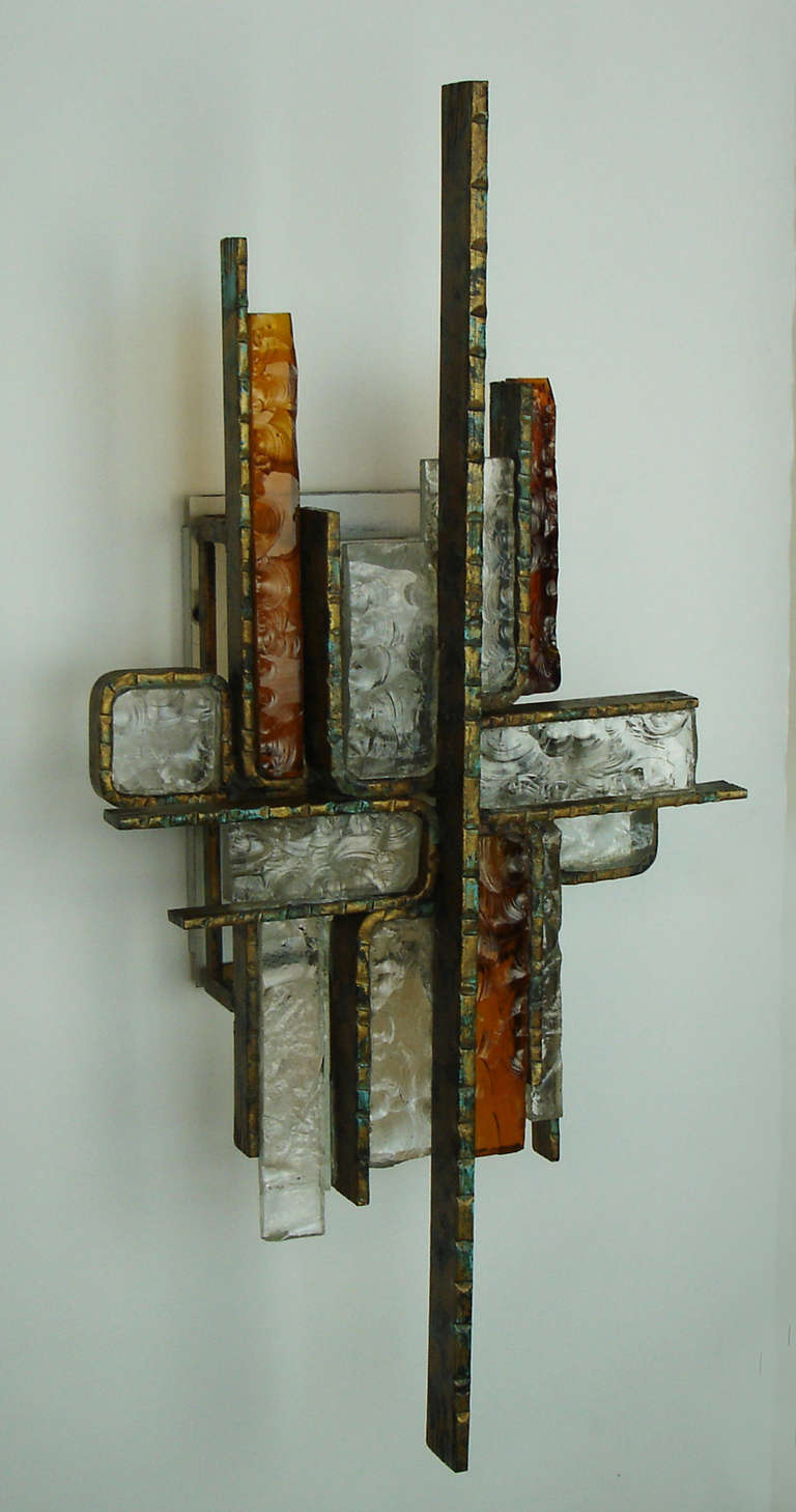 Brutalist A 1960s Metal and Glass Sconce in the style of Poliarte