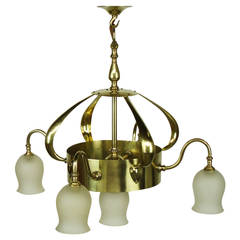 Antique Brass Arts 
Crafts Chandelier Attributed to Jesson, Birckett 
Co.
