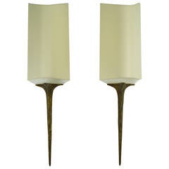 Pair of "Squale" Bronze Sconces by Felix Agostini