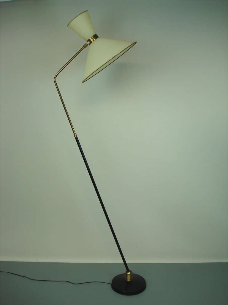 adjustable floor lamp,black lacquered base,brass,original shades
