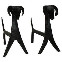 Two Wrought Iron Andirons