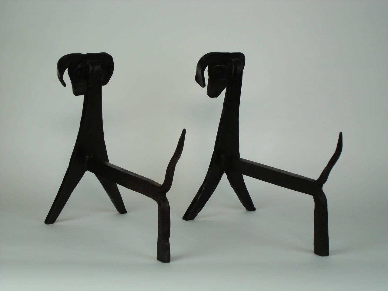Mid-Century Modern Two Wrought Iron Andirons