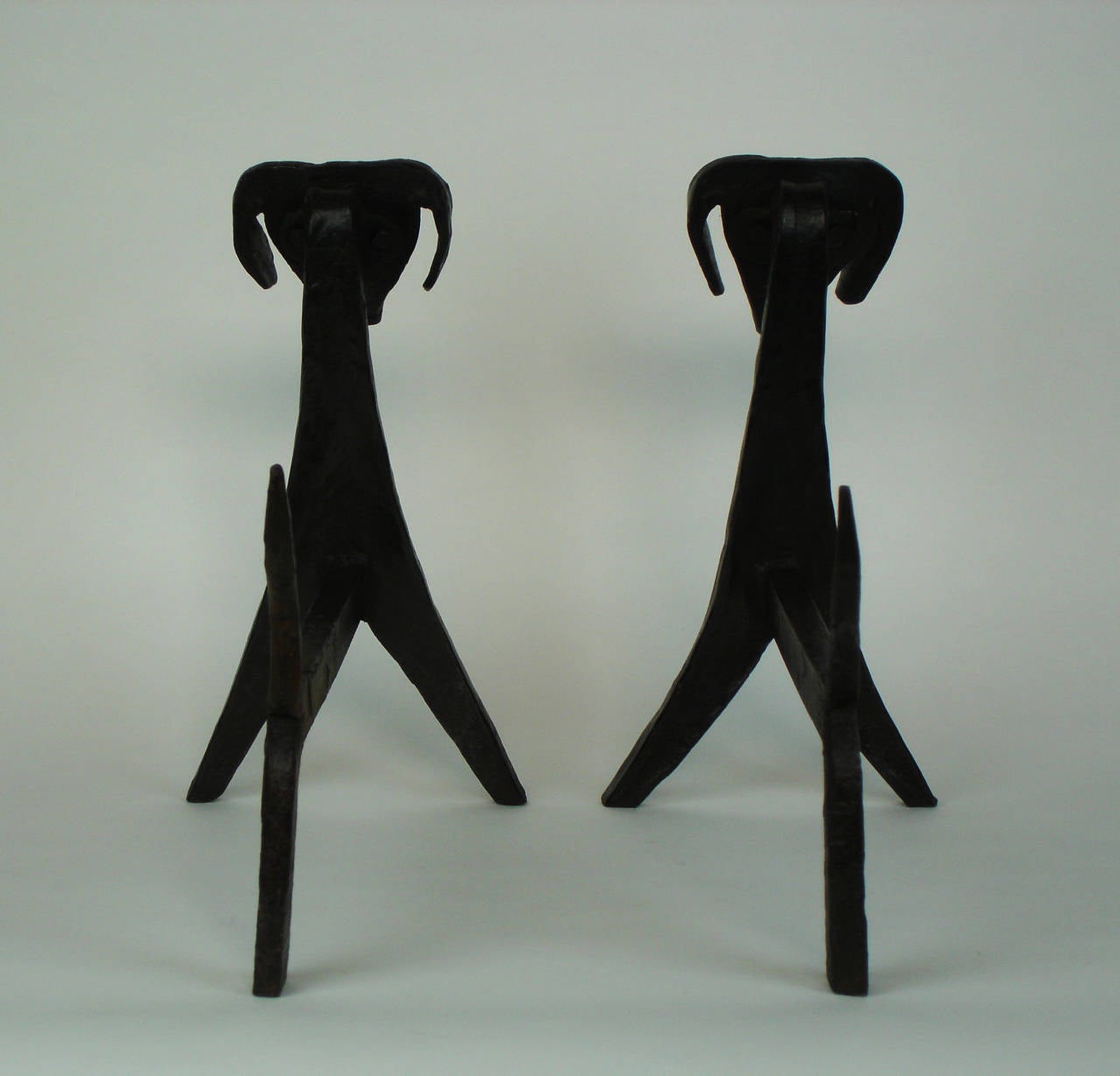 French Two Wrought Iron Andirons