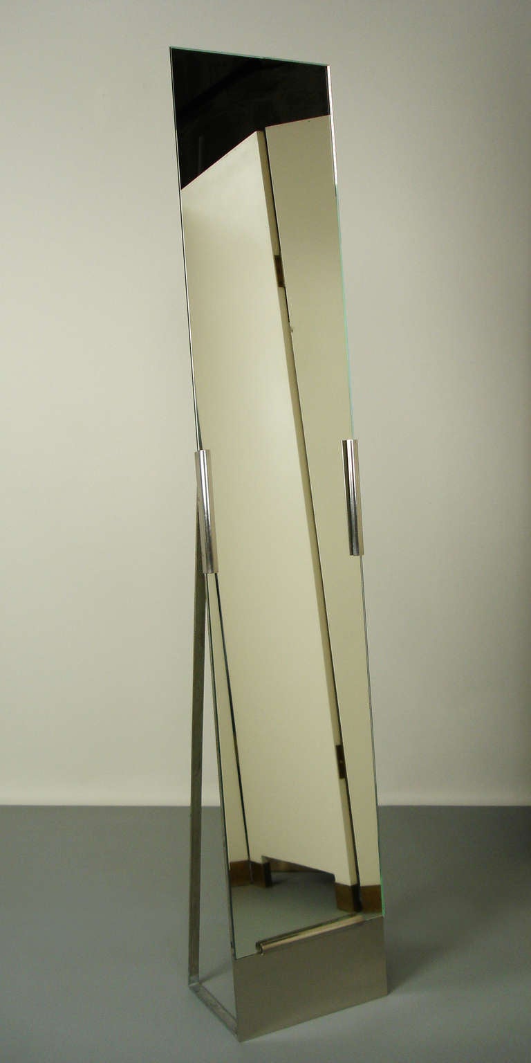nickeled plated structure holding a mirror,silver painted iron support.