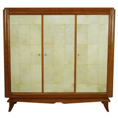 Vintage A 3 Doors Cherry Wood & Parchment Armoire