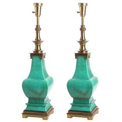 Vintage Pair of Stiffel Pagoda Form Lamps in Emerald Green