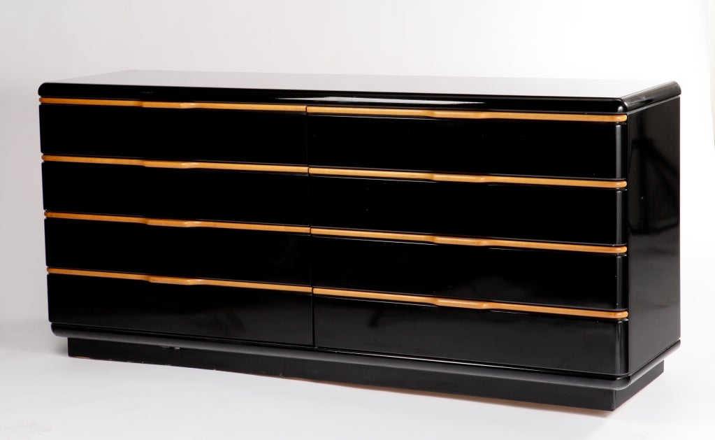 Black Lacquered Credenza with Maple Trim
