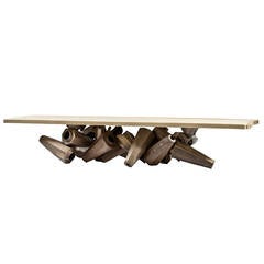 Contemporary Brutalist Style Corduroy Cream Coffee Cone Table 5