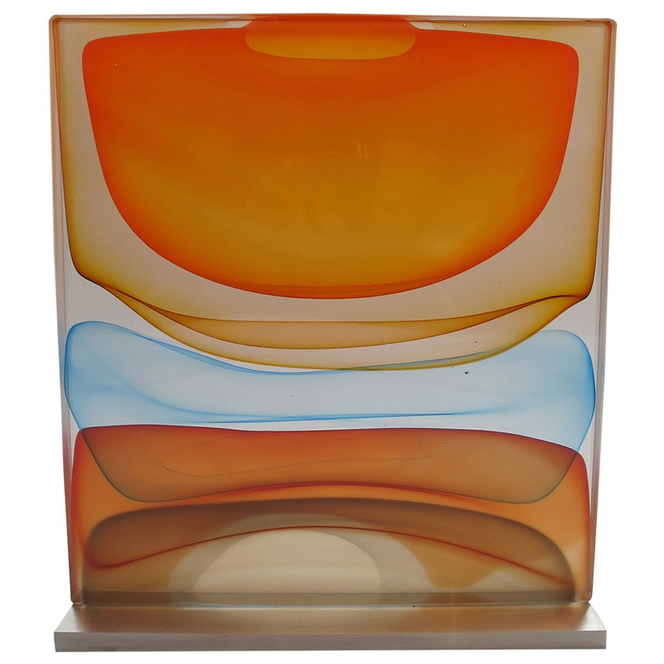 "Infusion Block in Orange, Gold, Blue, and Cherry"  by Jamie Harris