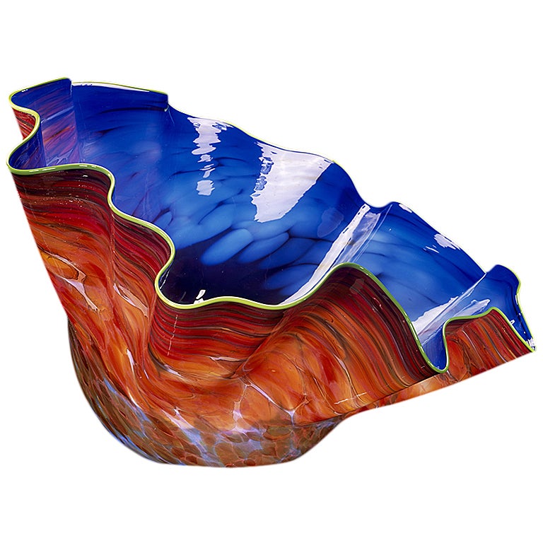 "Norse Blue Macchia with Lime Lip Wrap" Glass Art by Dale Chihuly