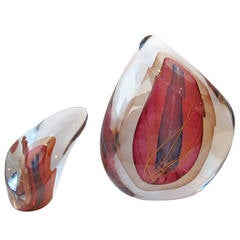 Used "Red Curvelinear Pair, " Glass Sculpture by Harvey Littleton