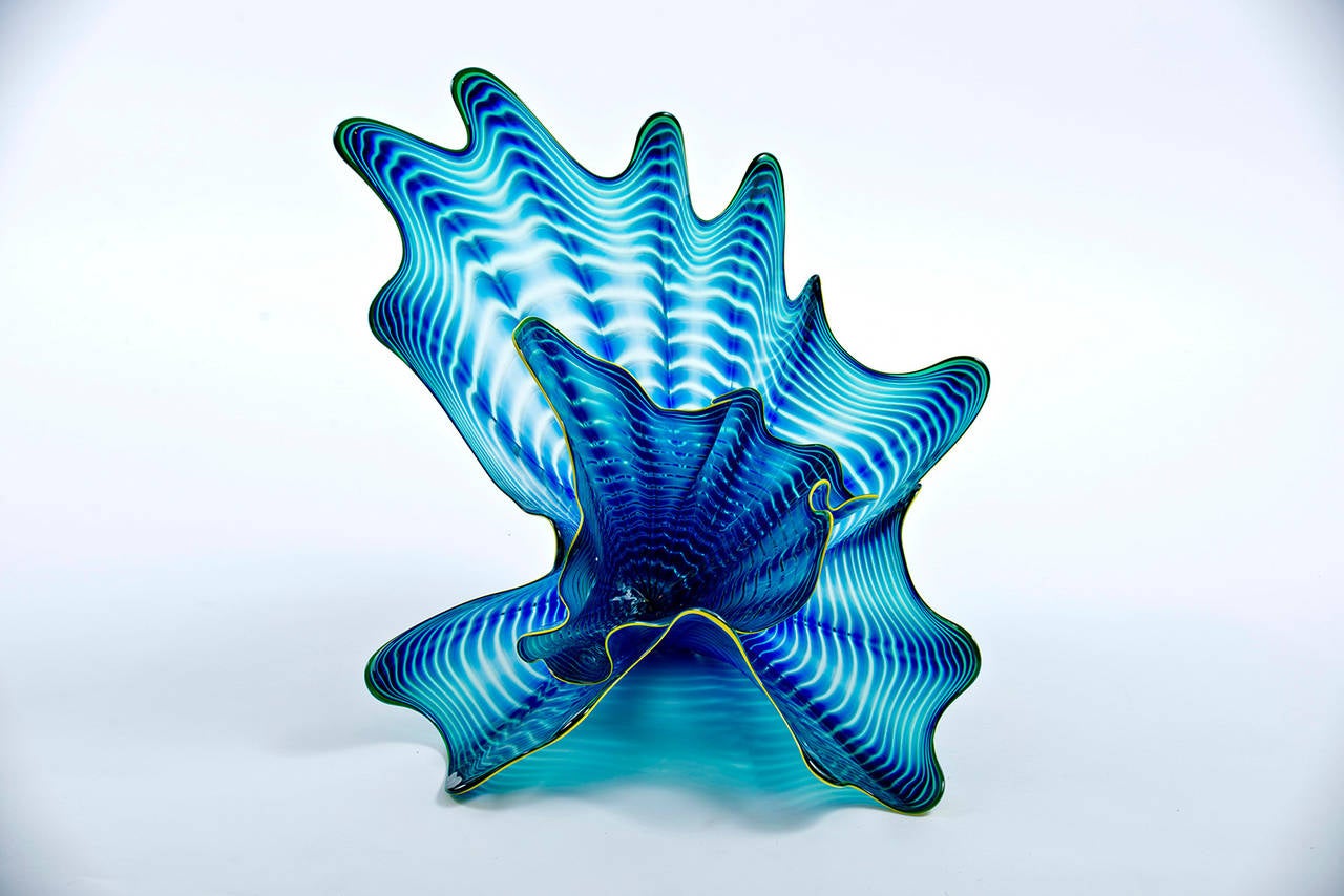 American Blue Persian Set with Green Lip Wrap by Dale Chihuly