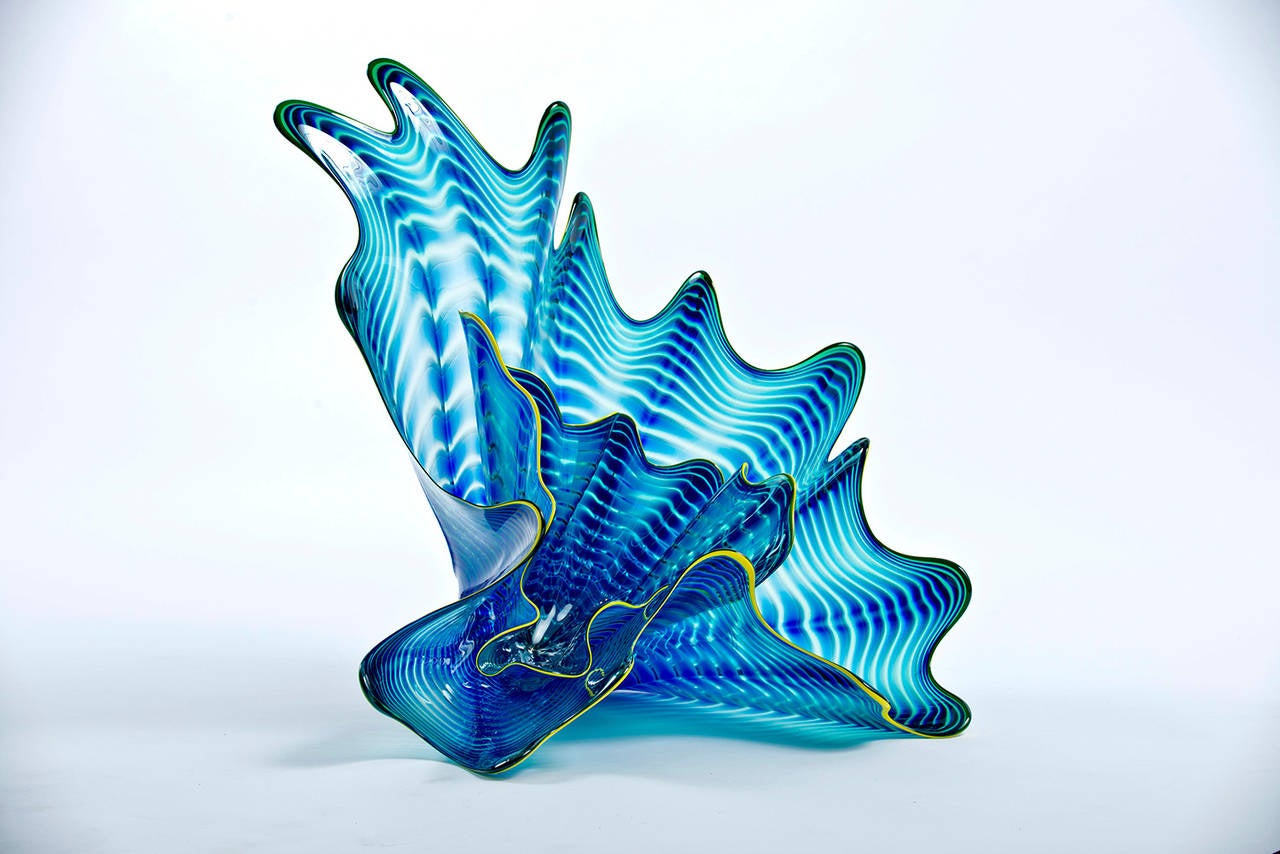 Blue Persian Set with Green Lip Wrap by Dale Chihuly 1